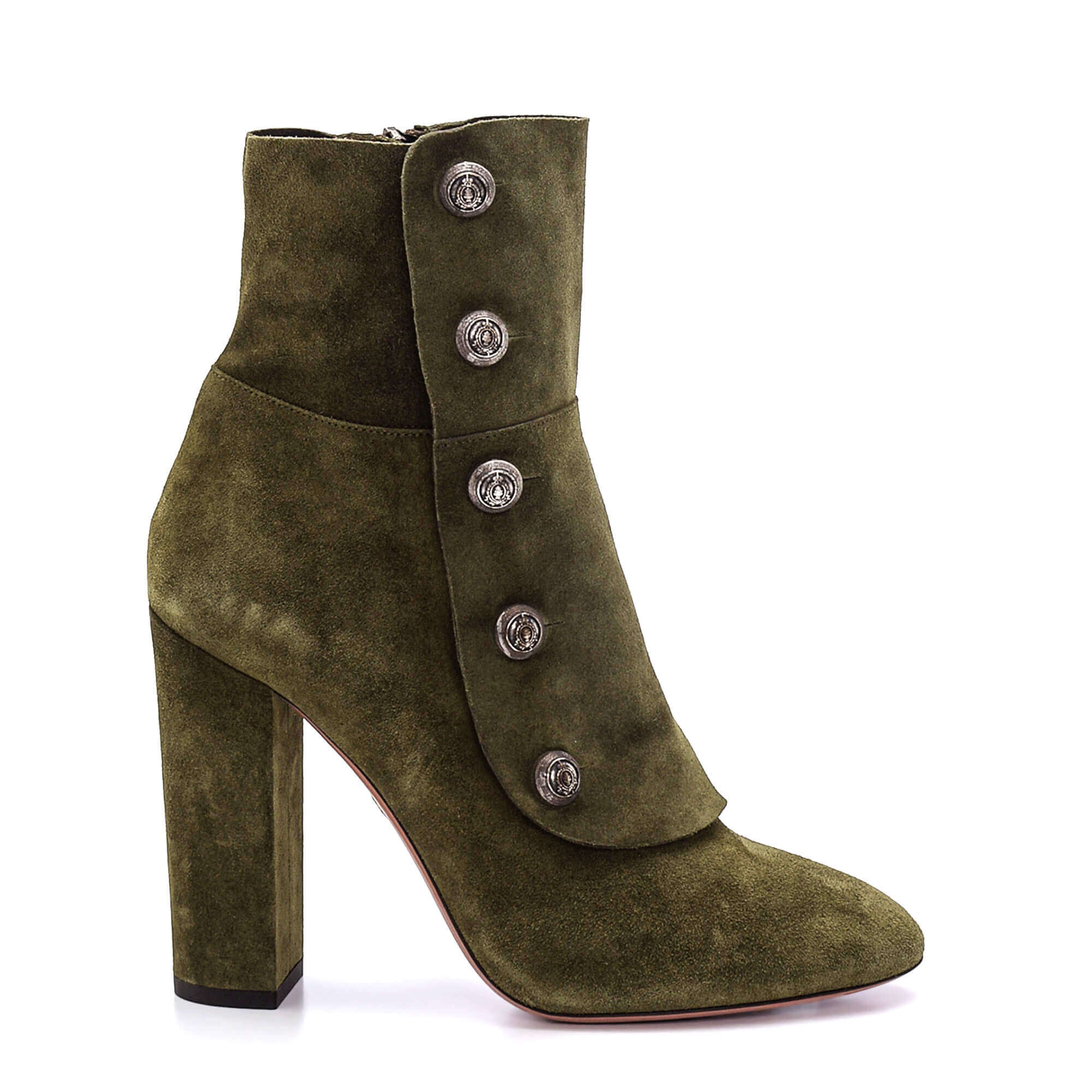 Aquazzura - Khaki Suede Engraved Button Up Ankle Boots